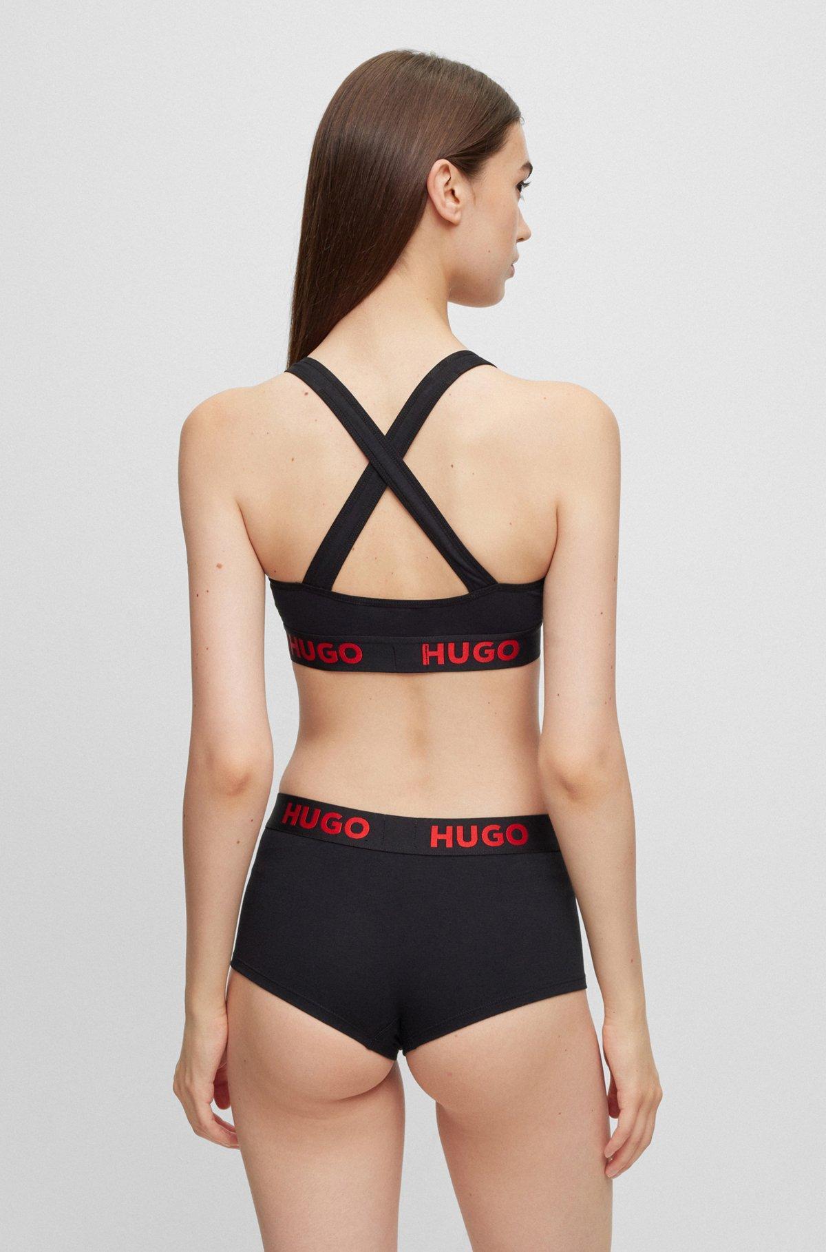 Stretch-cotton cross-back sports bra with logo band Product Image