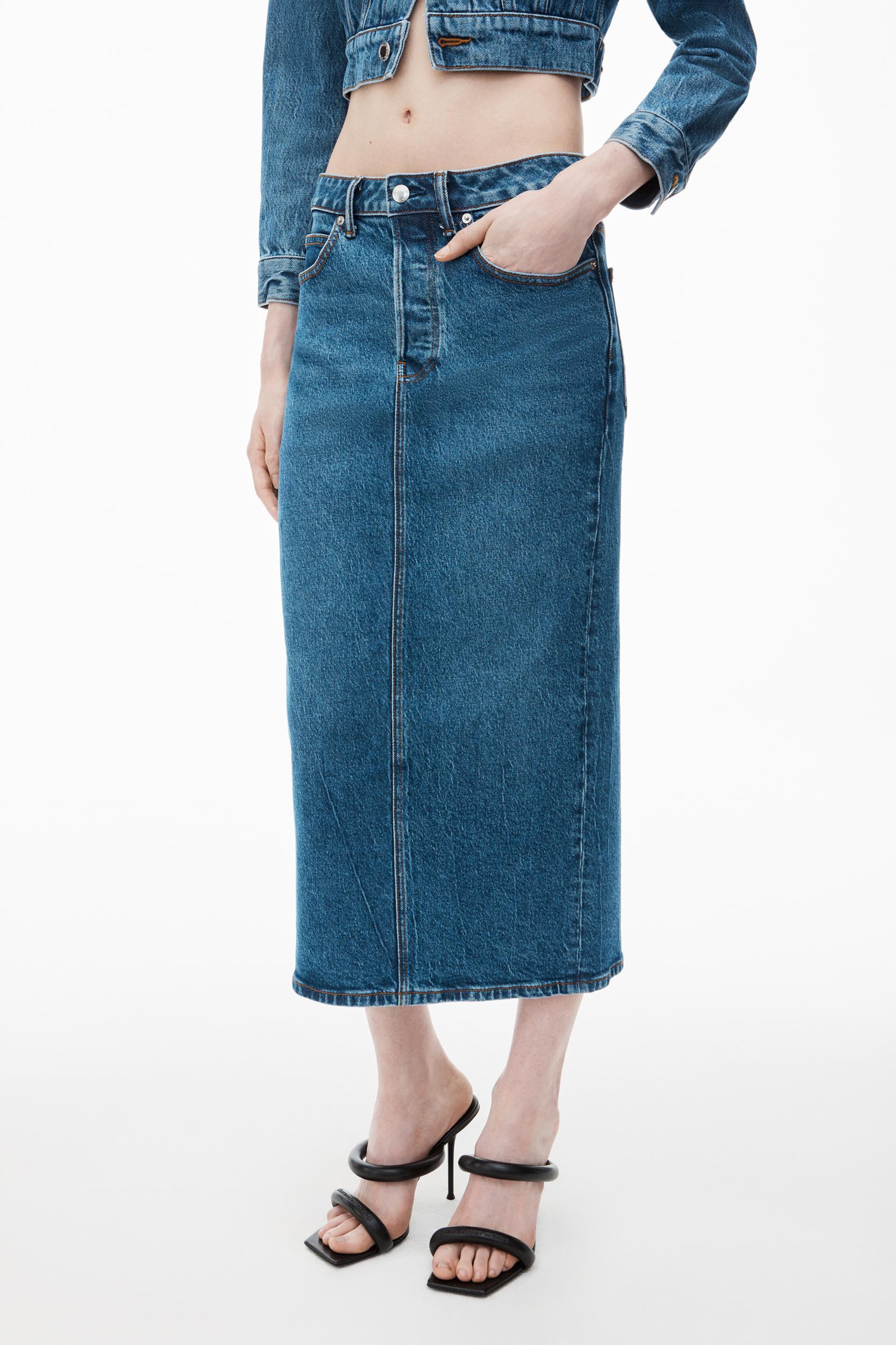 Midi Pencil Skirt In Comfort Stretch Denim Product Image
