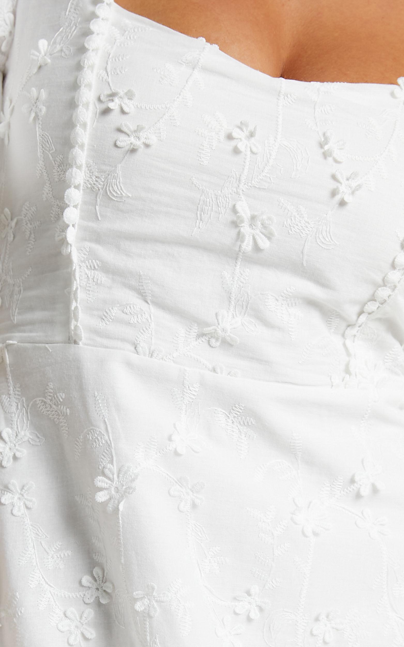 Fancy A Spritz Mini Dress - Square Neck Dress in White Embroidery Product Image