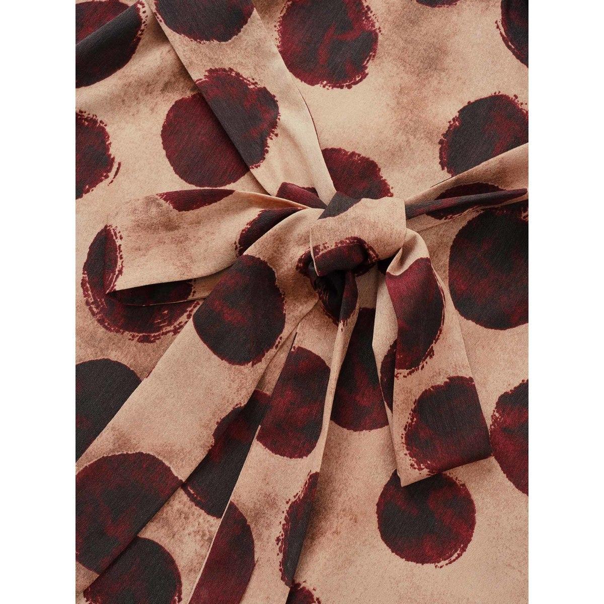 Plus Size Geometric Notched Bell Sleeve Belted Dress Russet Women At the Office Non Notched collar Elbow-length sleeve Curvy Midi Dress BloomChic 26/4X Product Image