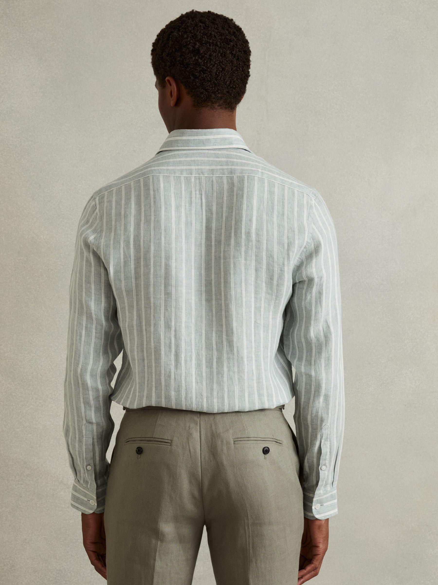 Linen Striped Long Sleeve Shirt in Green Product Image
