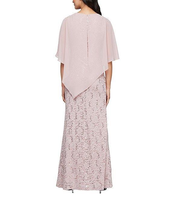 Ignite Evenings Short Sleeve Boat Neck Beaded Sequin Floral Lace Capelet Gown Product Image
