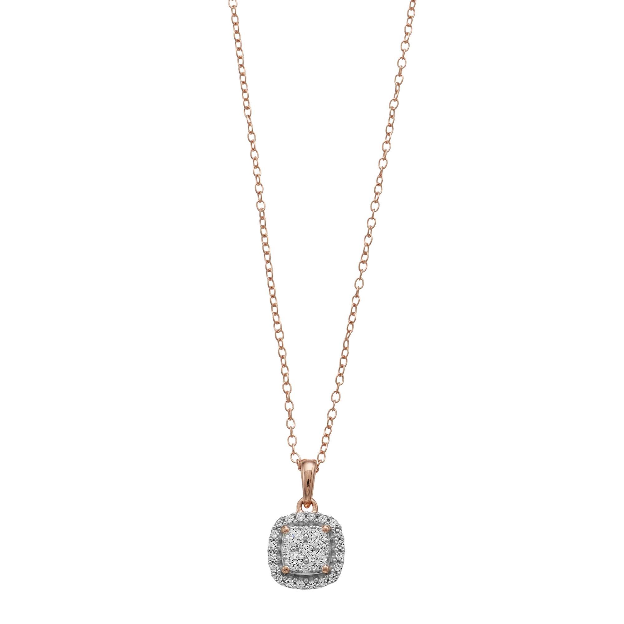 Sterling Silver 1/4 Carat T.W. Diamond Cushion Halo Pendant Necklace, Women's, Size: 18", Pink Tone Product Image