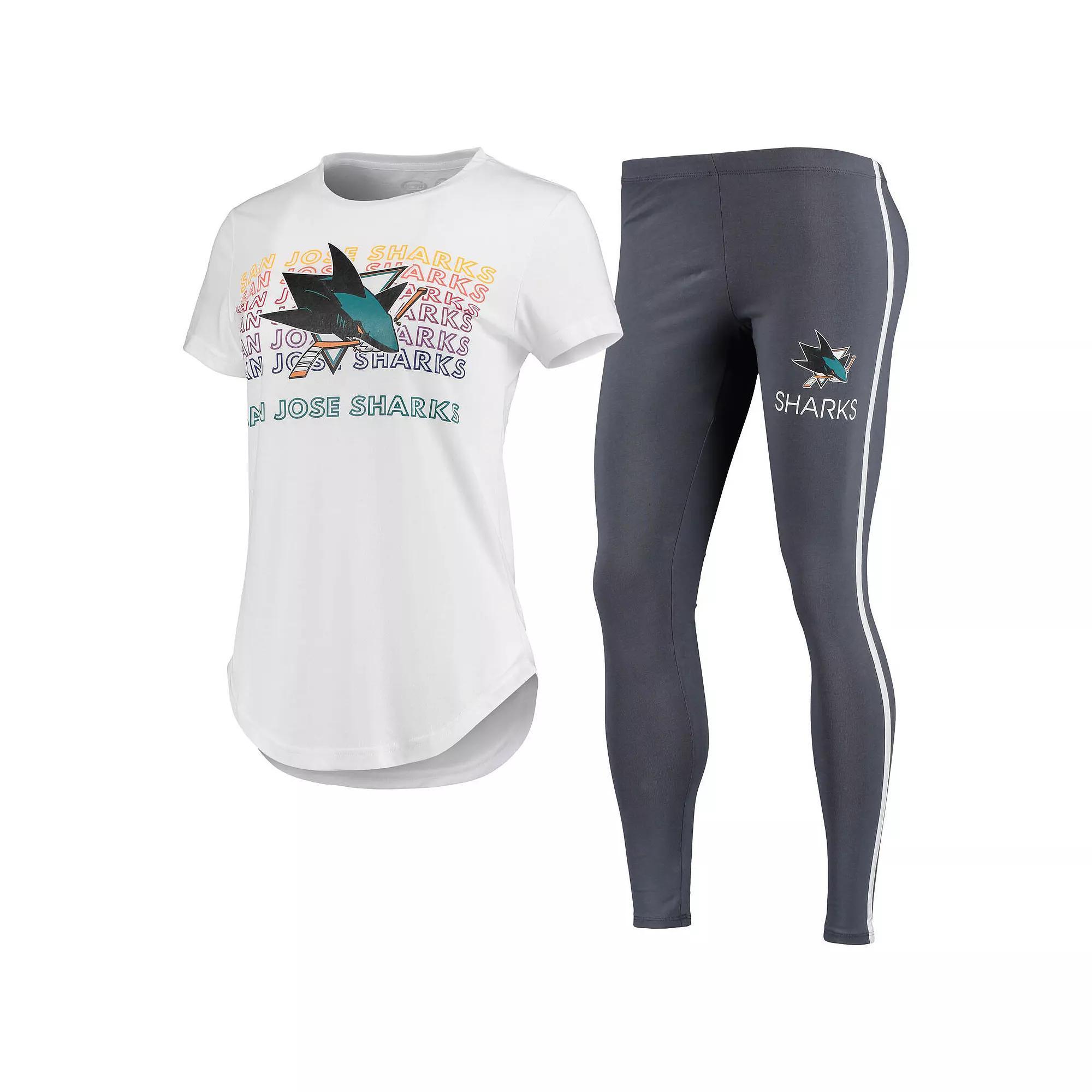 Women's Concepts Sport White/Charcoal San Jose Sharks Sonata T-Shirt & Leggings Set, Size: XL, Sks White Product Image