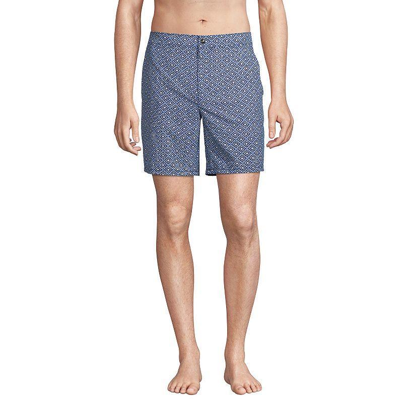 Men's Lands' End 7" Sunset Swim Trunks, Size: XXL, Deep Blue Diamond Geo Product Image