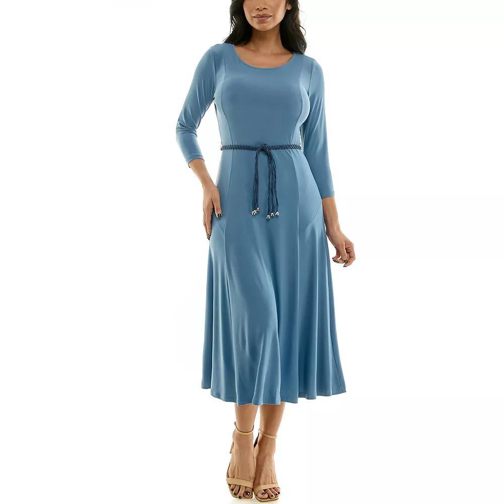 Women's Nina Leonard Sylvia Three-Quarter Sleeve Belted Midi Dress, Size: XL, Ice Blue Product Image