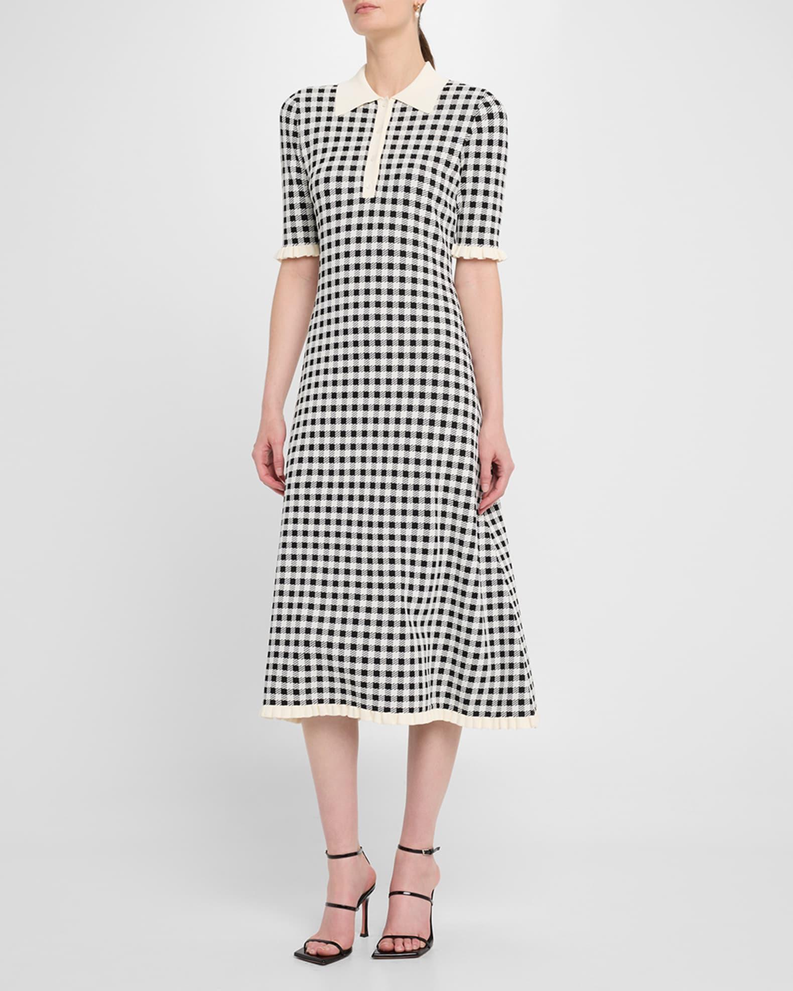 Saige Short-Sleeve Knit Gingham Dress Product Image