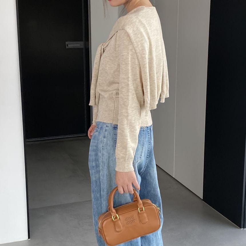 Set: Round Neck Plain Cardigan + Capelet Product Image