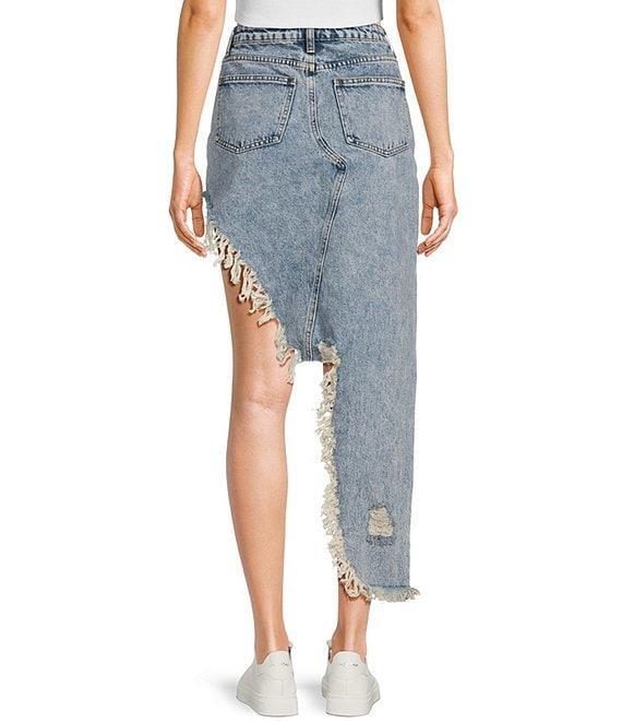 Signature 8 High-Low Fringed Distressed Denim Skirt Product Image