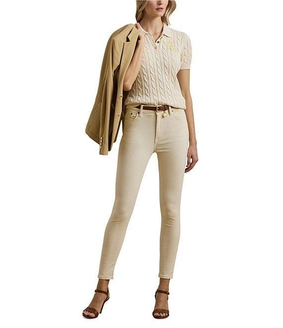 Lauren Ralph Lauren Cable Knit Point Collar Short Sleeve Polo Shirt Product Image