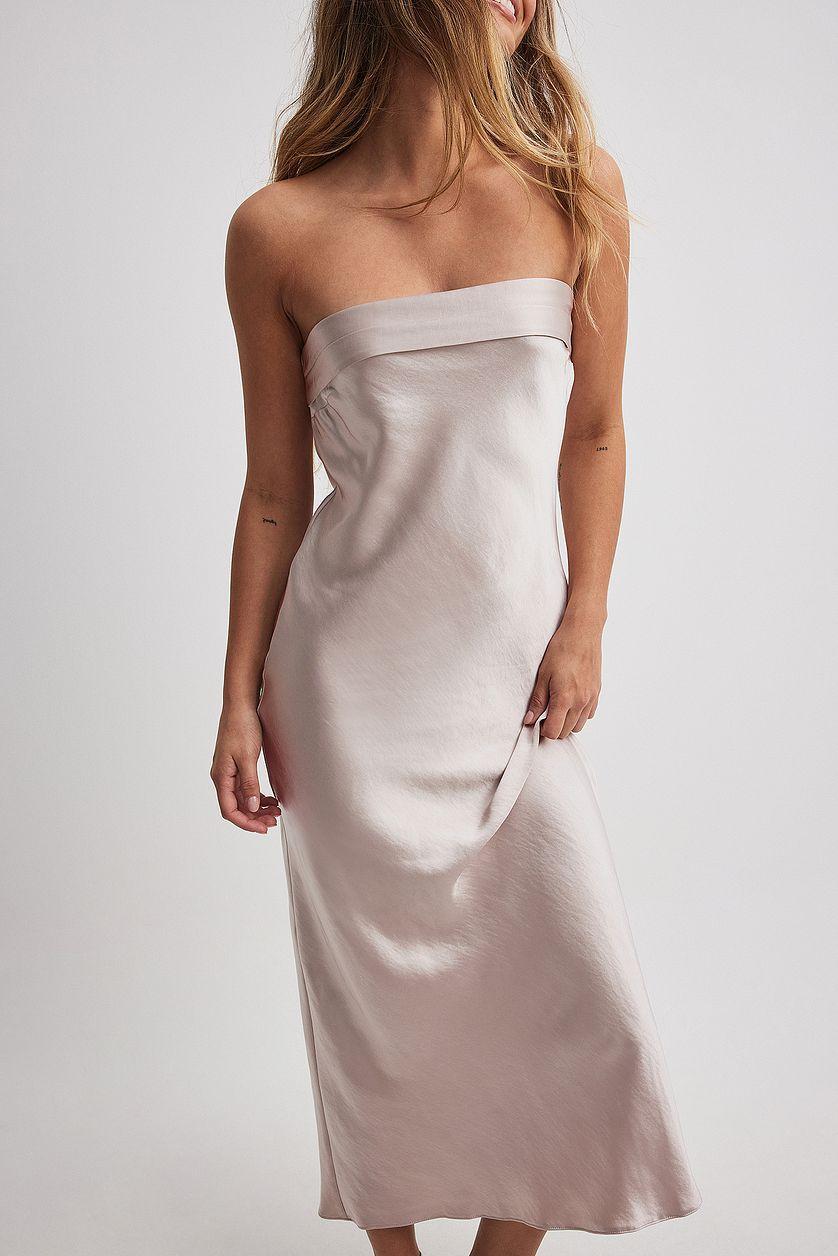 Fold Detail Bandeau Satin Dress Product Image