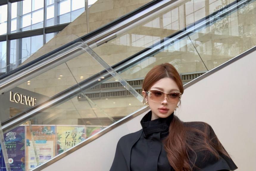 Stand Collar Plain Belted Trench Coat Product Image