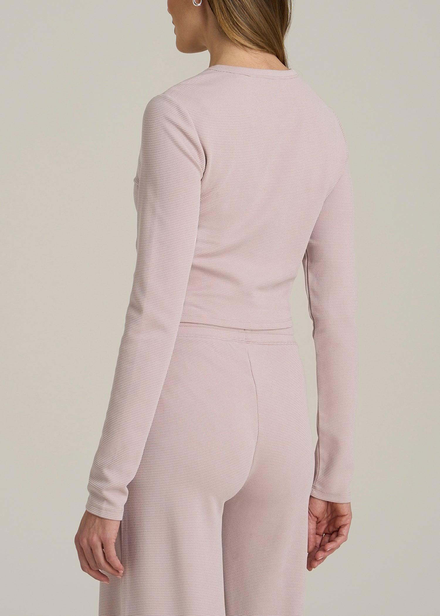 Cropped Long Sleeve Waffle Shirt for Tall Women in Desert Rose Product Image