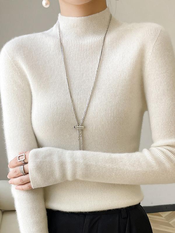 Casual Skinny Long Sleeves Solid Color Half Turtleneck Sweater Tops Product Image