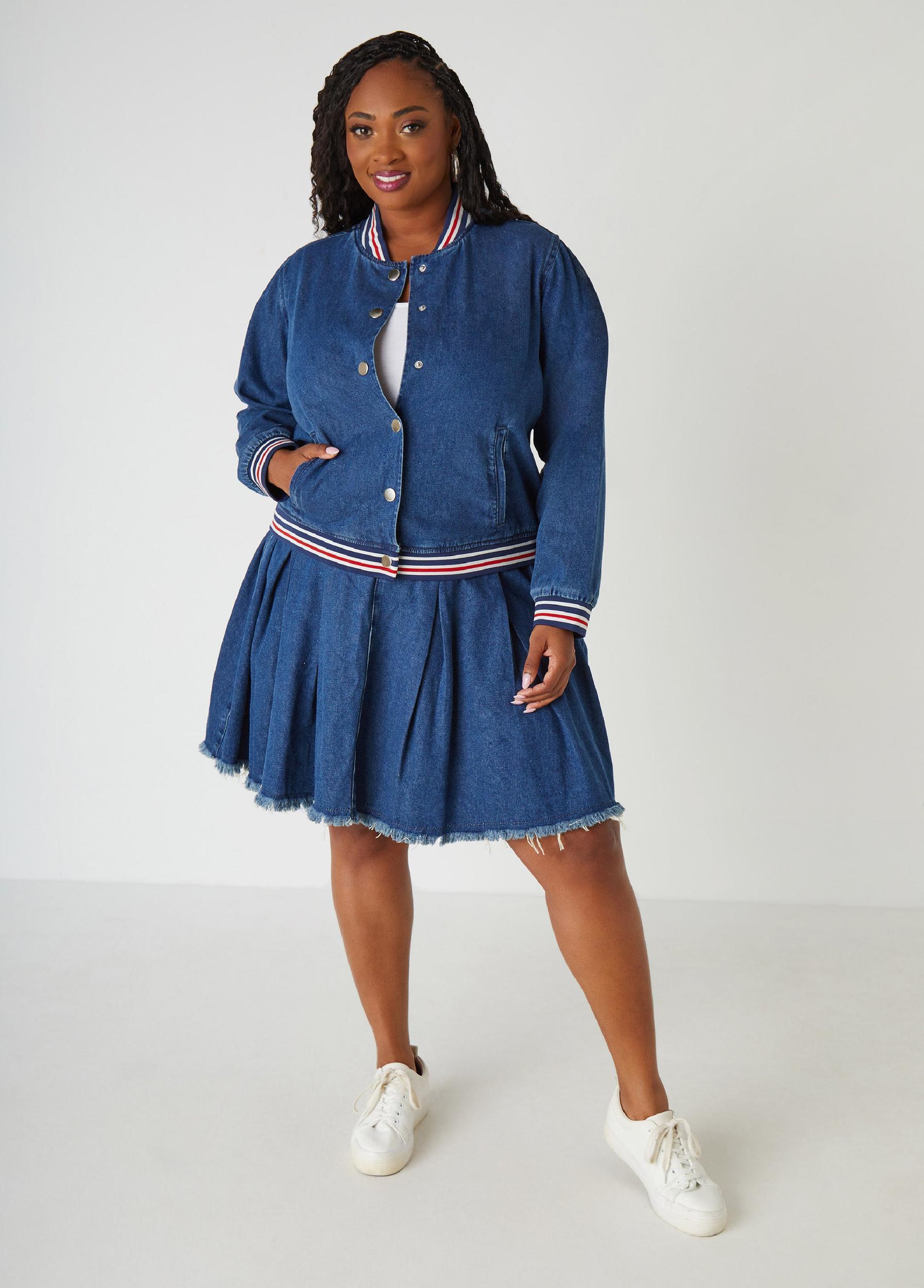 Pleated Denim Skirt Product Image
