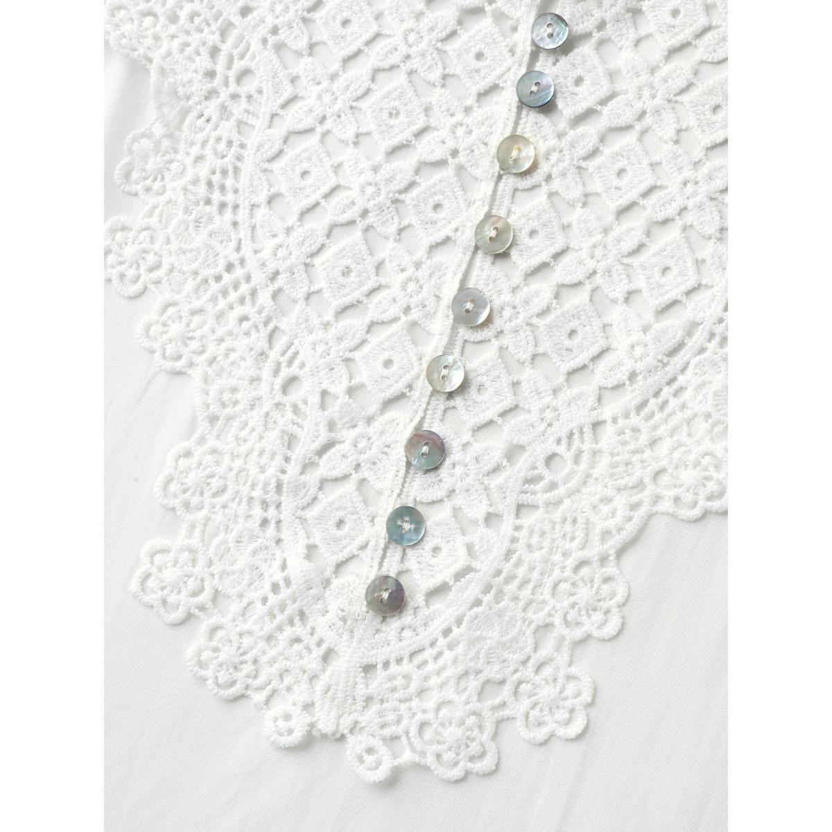 Plus Size WhiteSmoke Lace Spliced Button Detail Blouse Women Elbow-length sleeve Round Neck Everyday-Elegant Blouses BloomChic 18-20/2X Product Image