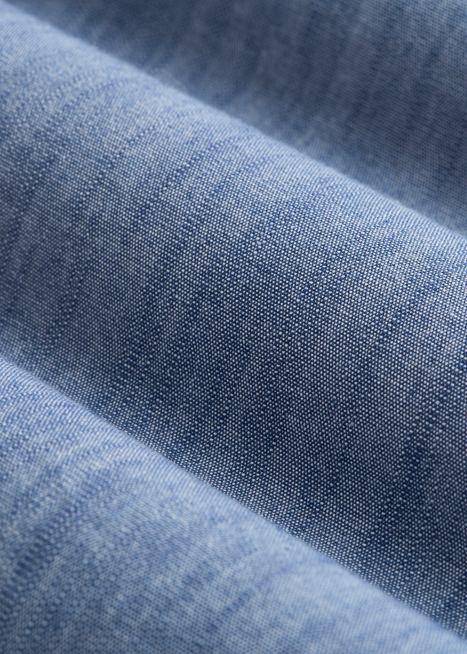 Short Sleeve Stretch Chambray Shirt for Tall Men in Medium Blue Chambray Product Image