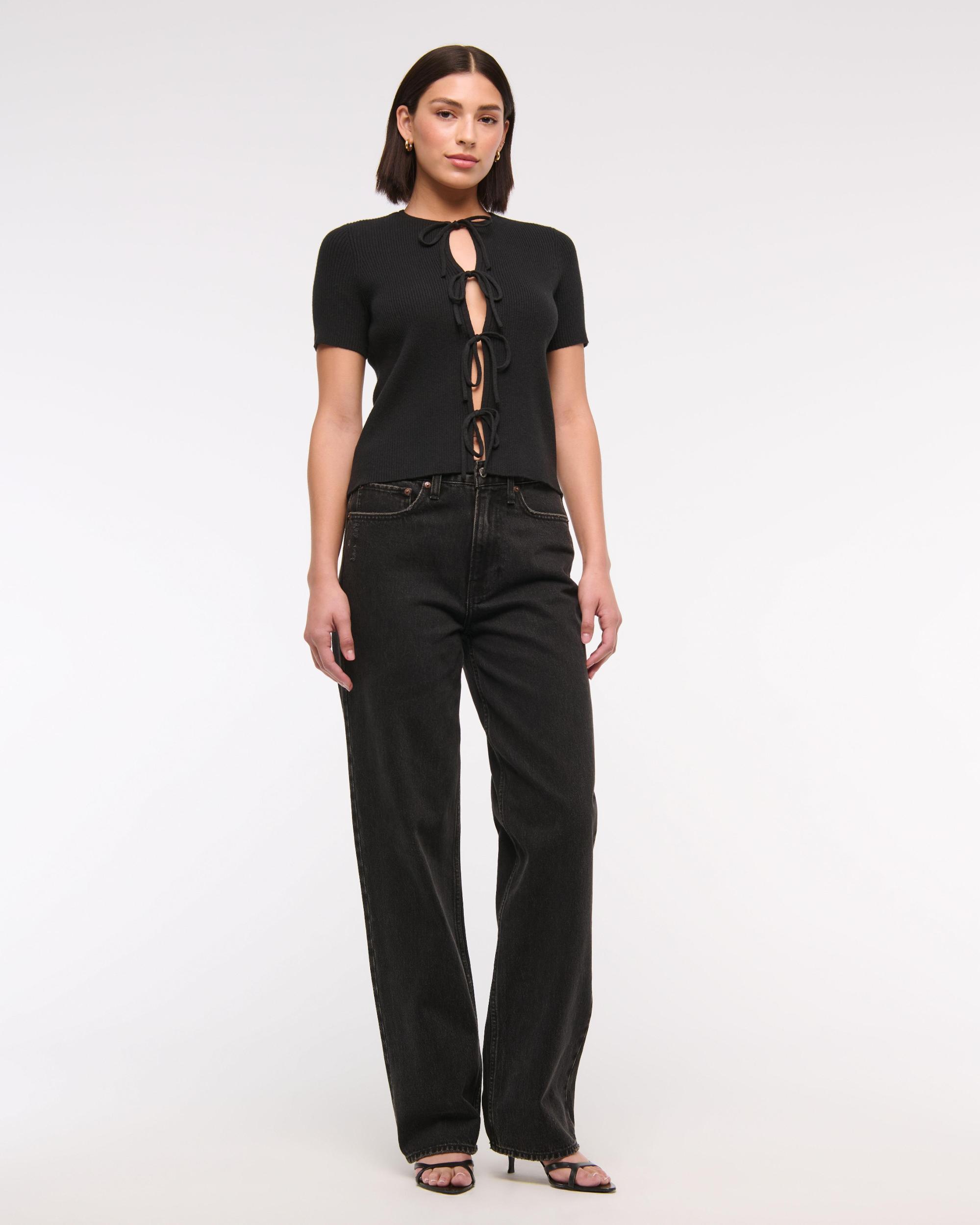 Short-Sleeve Tie-Front Cardigan Product Image