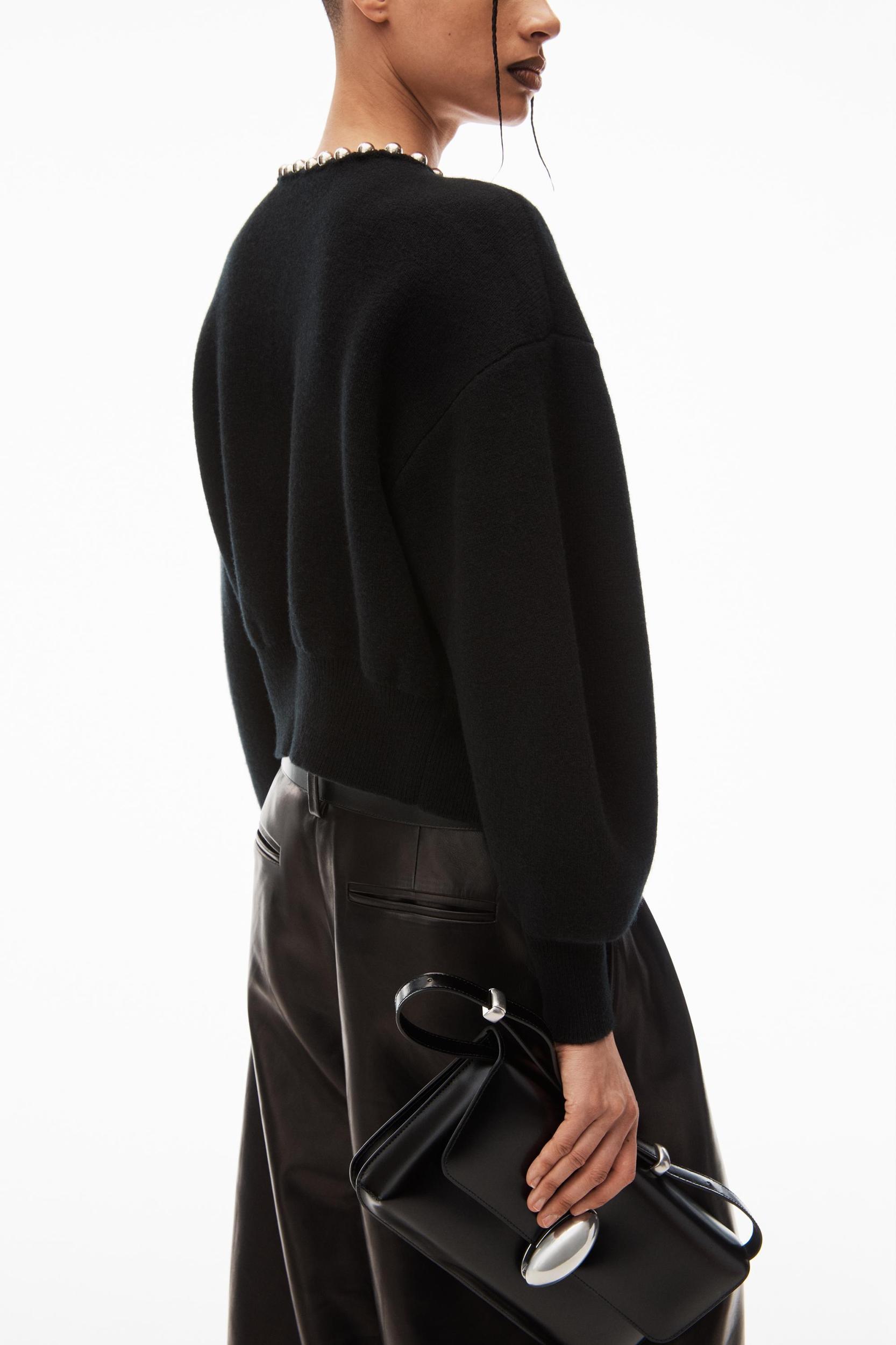 Crewneck Cardigan With Ball Chain Trim Product Image