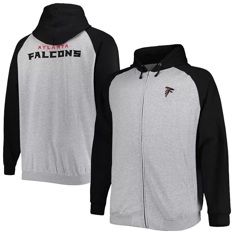 Men's Heather Gray Atlanta Falcons Big & Tall Fleece Raglan Full-Zip Hoodie Jacket, Size: 3XLT, Grey Product Image