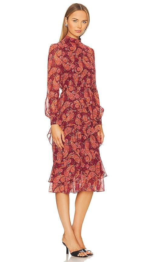 Womens Isa Ruffled Printed Silk Midi-Dress Product Image