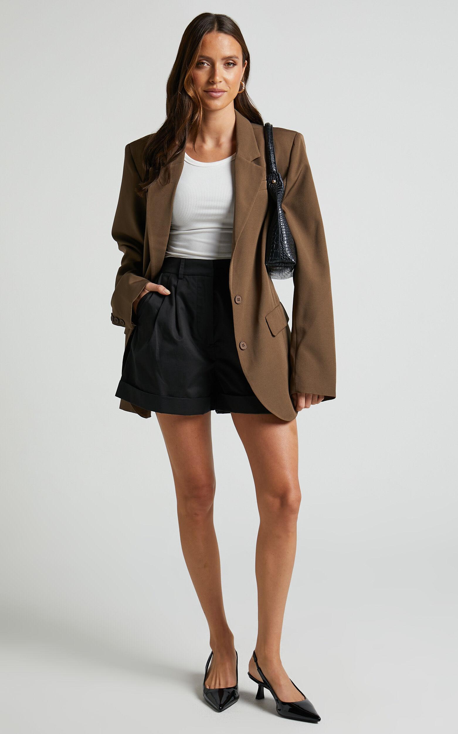 Khaimy Shorts - High Waisted Cuffed Shorts in Black Product Image