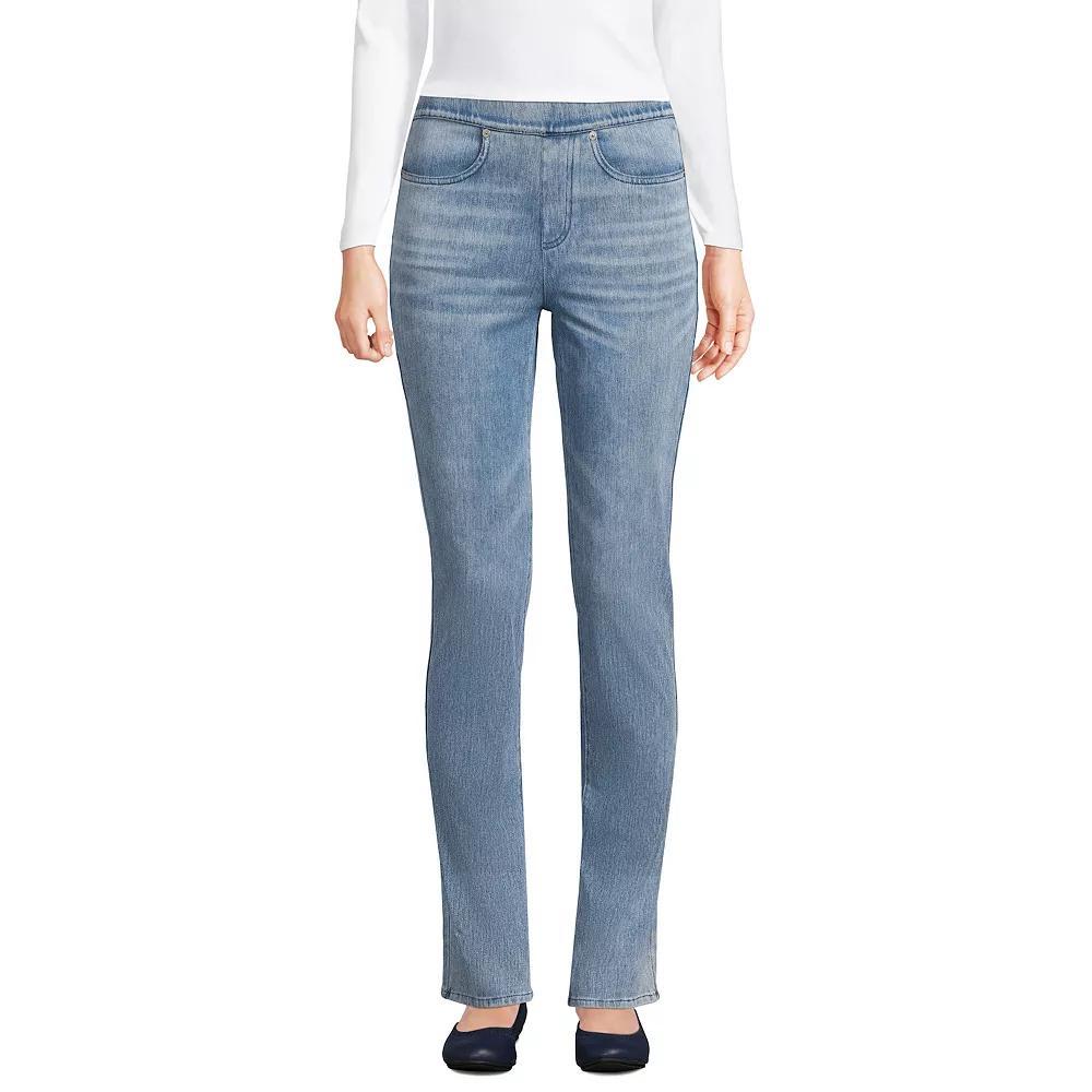 Petite Lands' End Starfish Mid-Rise Pull-On Straight Jeans, Women's, Size: Medium Petite, Medium  Blue Product Image
