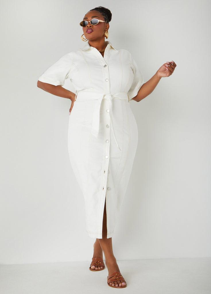 Belted Denim Maxi Dress Product Image