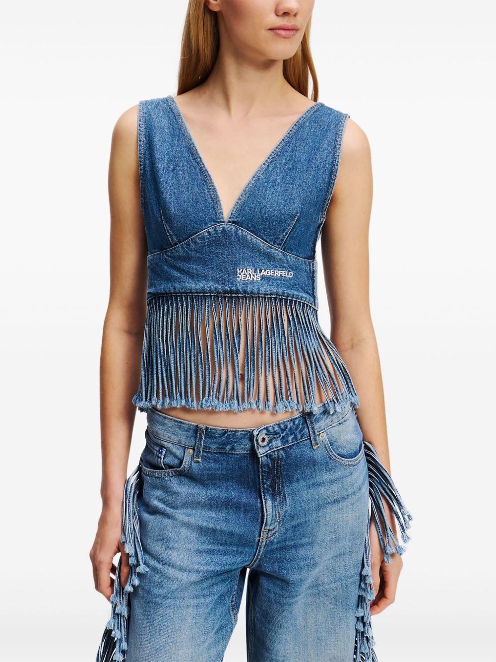 fringed denim top Product Image
