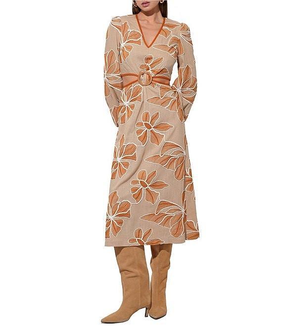 Adelyn Rae Joy Embroidered Floral Print Side Cut Out & Open Back Midi Dress Product Image