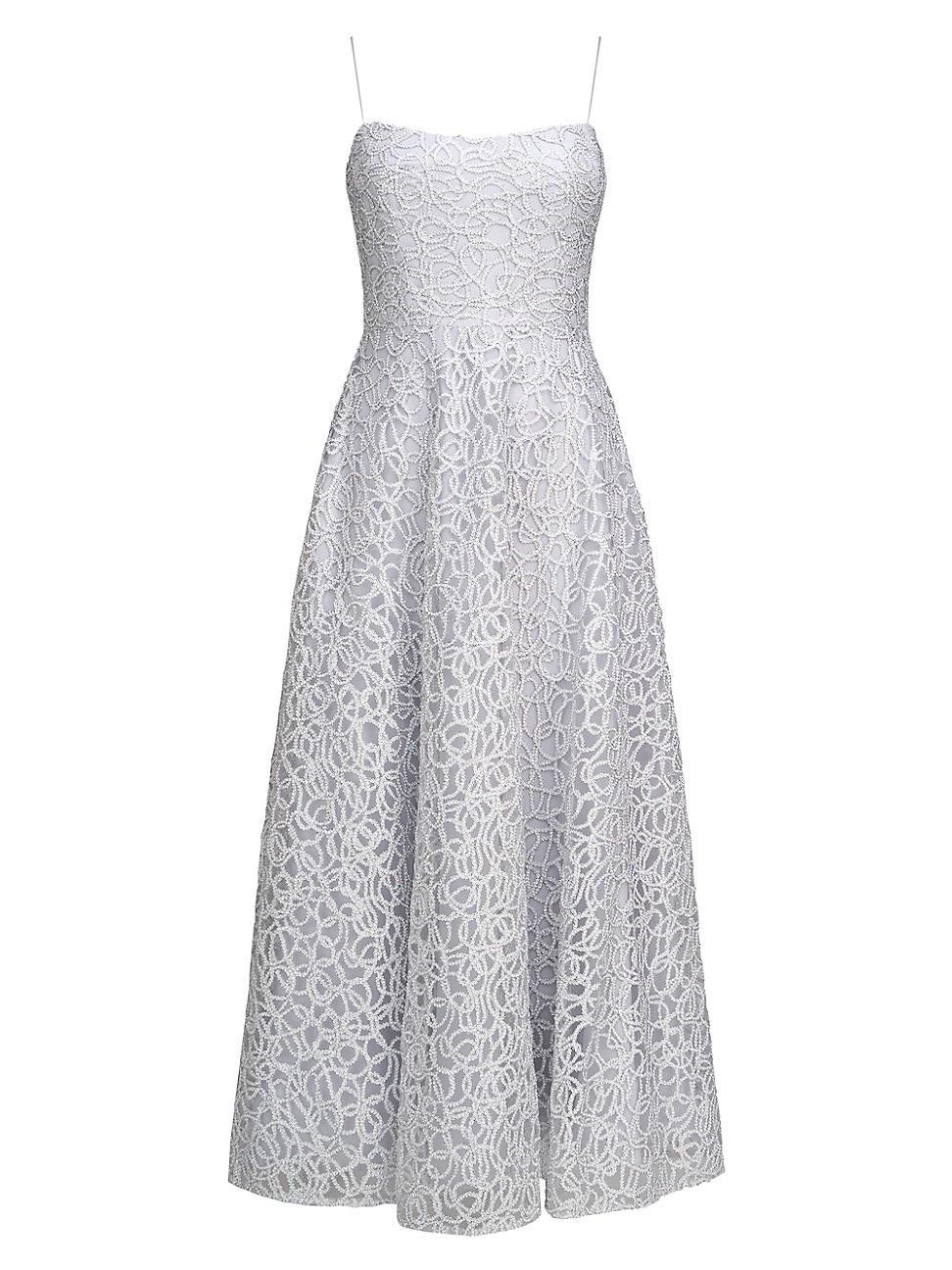 Womens Embroidered Tulle Sleeveless Midi-Dress Product Image