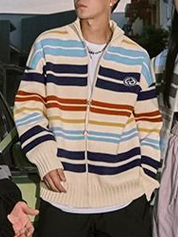 Men's Colorful Stripe Oversized Knit Jacket Product Image