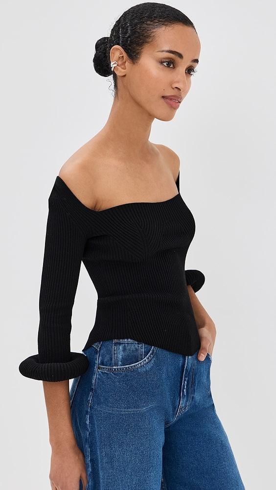 A.W.A.K.E. MODE Knit Top With Square Decollete & Doughnut Sleeves | Shopbop Product Image