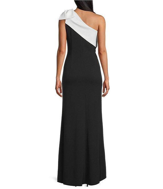 Adrianna Papell Crepe One Shoulder Color Block Bow Mermaid Dress Product Image