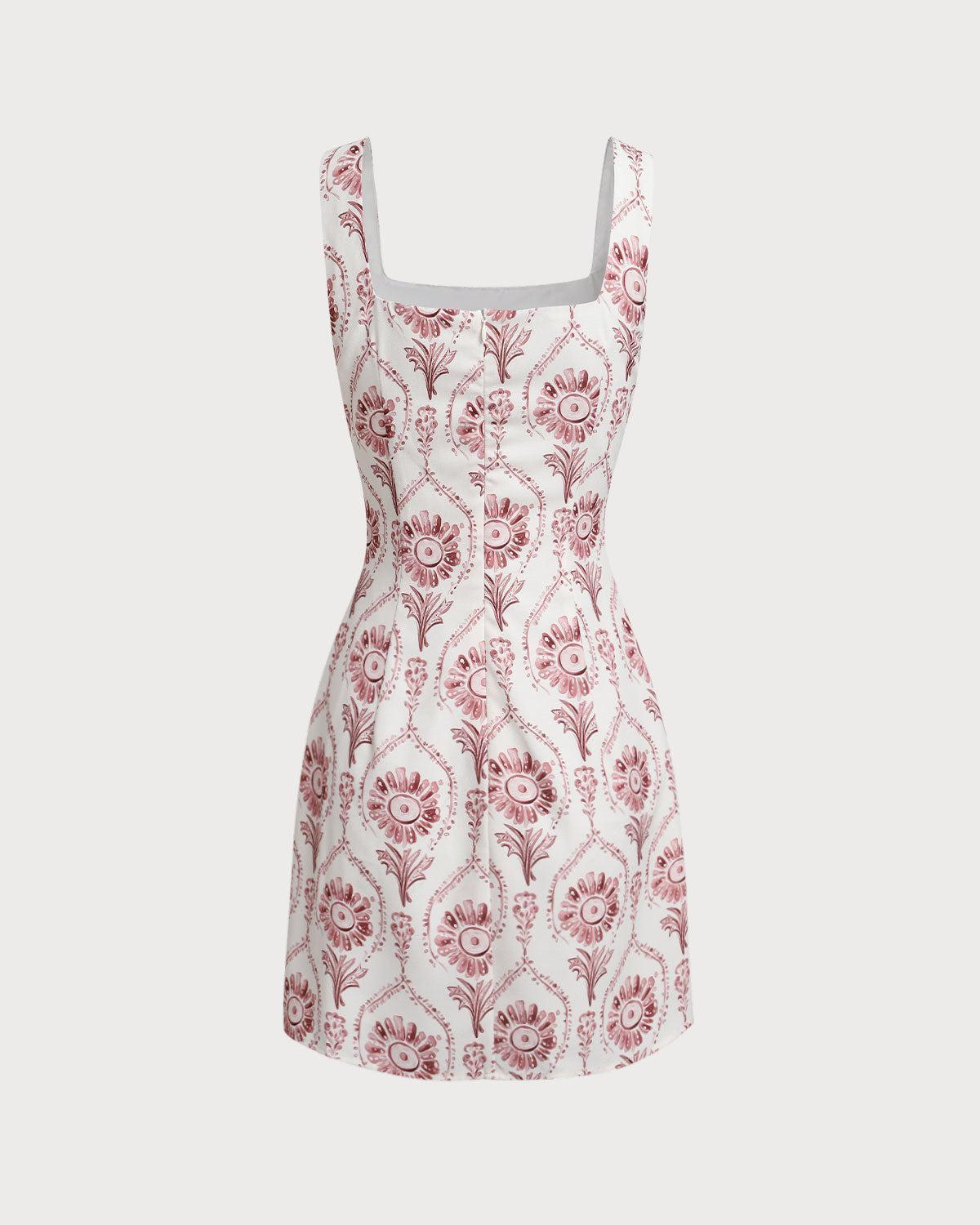 Pink Square Neck Floral Slip Mini Dress Product Image