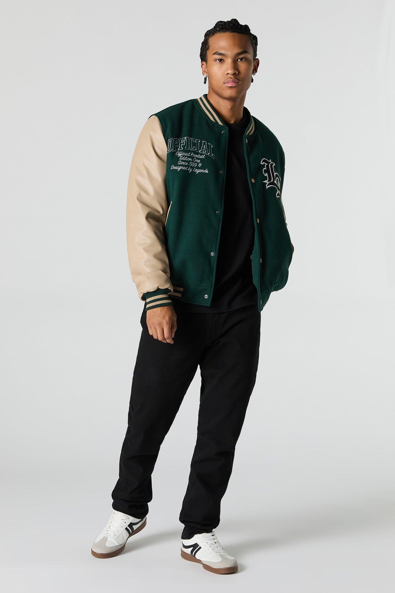 City Embroidered Fleece Varsity Jacket Male Product Image