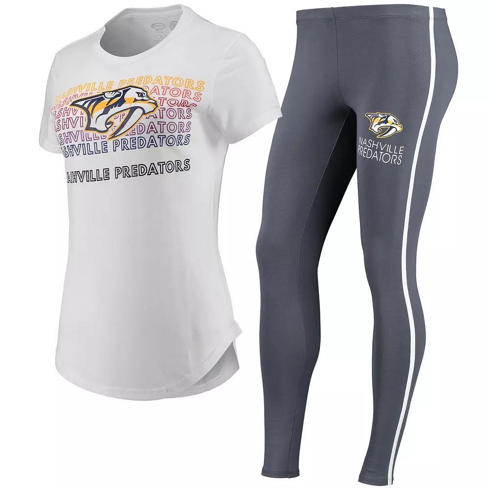 Women's Concepts Sport White/Charcoal Nashville Predators Sonata T-Shirt & Leggings Set, Size: XL, Pdt White Product Image