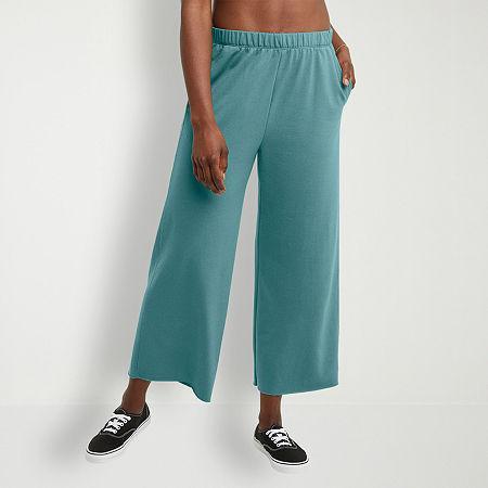 Hanes Originals Womens French Terry Wide Leg Cropped Pants Natural XL Product Image