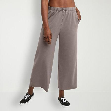 Hanes Originals Womens French Terry Wide Leg Cropped Pants Natural XL Product Image