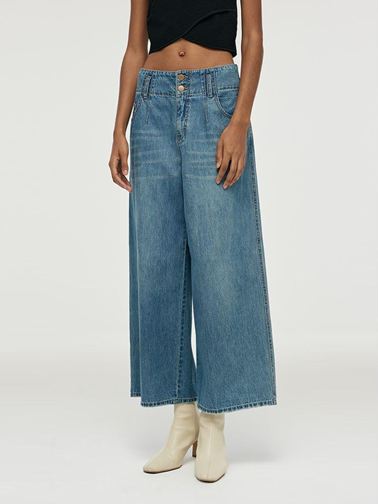 Wide-Leg Loose Women Capri Jeans Product Image