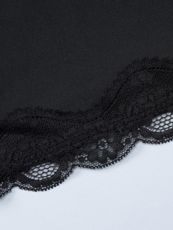 Lace Paneling Black Slim Fit Cami Top Product Image