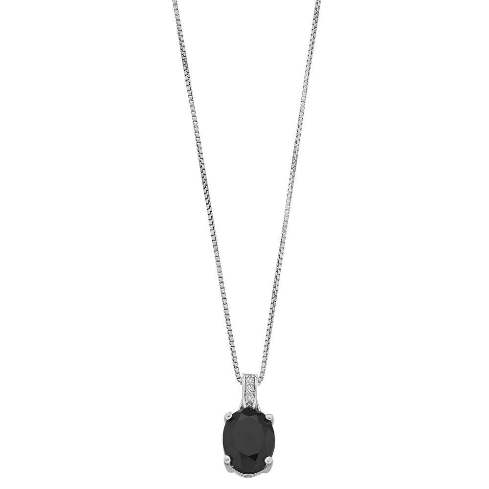 Gemminded Sterling Silver Onyx & Diamond Accent Oval Pendant, Women's, Size: 18" Product Image