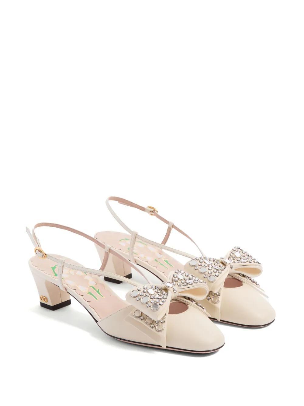 VALENTINO GARAVANI Bowow Studded Bow Slingback Pumps In White Product Image