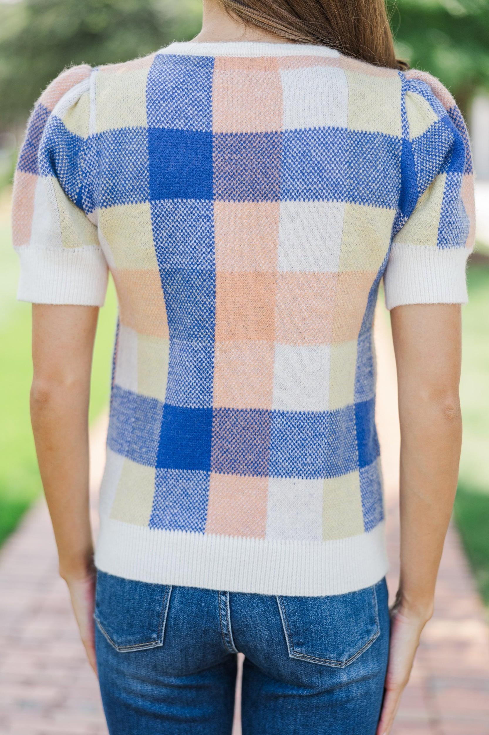 Falling For You Cream Script Plaid Sweater Female Product Image