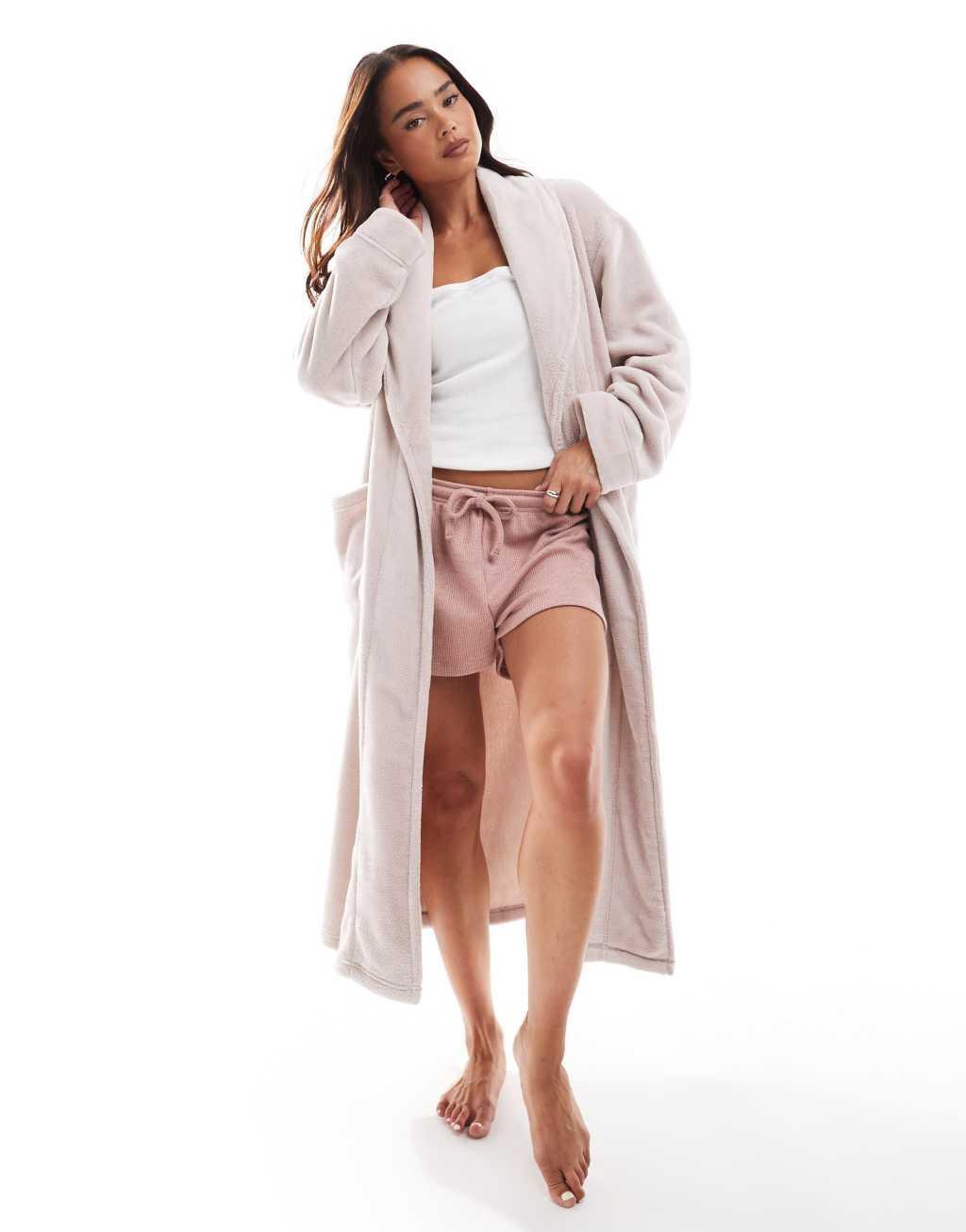 Lindex fleece robe in brown Product Image