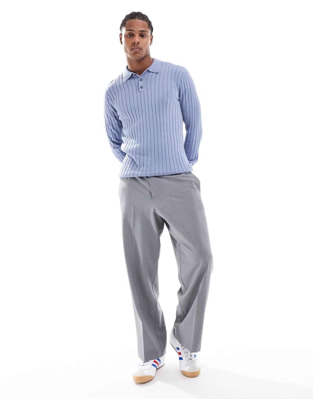 ASOS DESIGN essential muscle fit knit rib polo neck sweater in blue Product Image