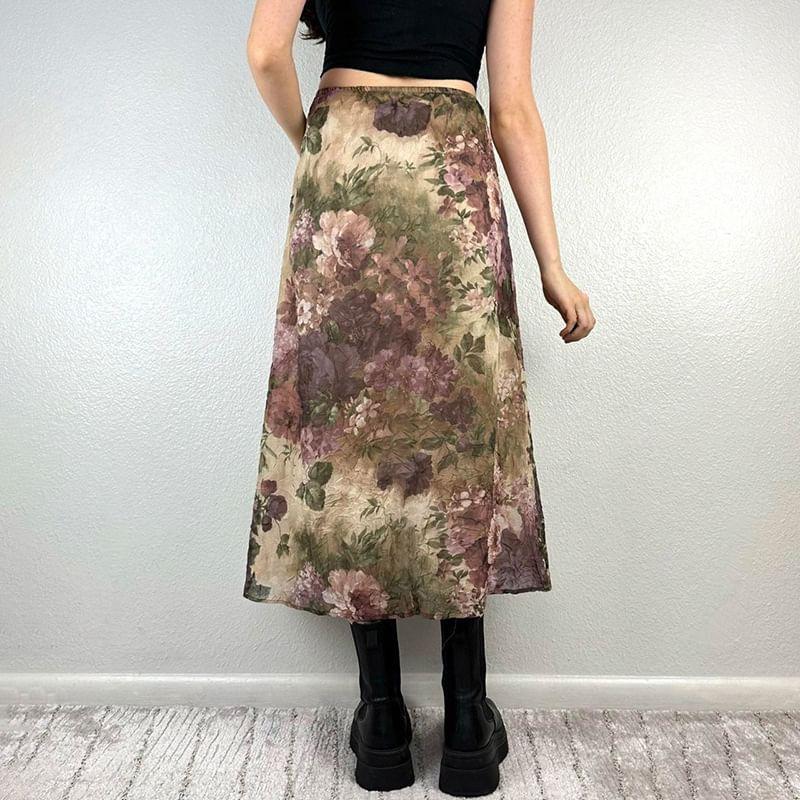 High Rise Floral Midi A-Line Skirt Product Image
