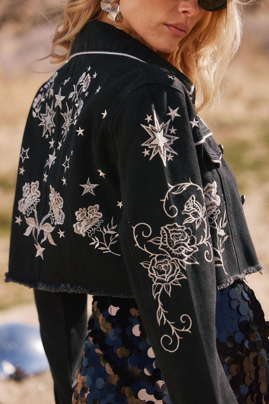 Gracelyn Black Embroidered Cropped Jacket Product Image