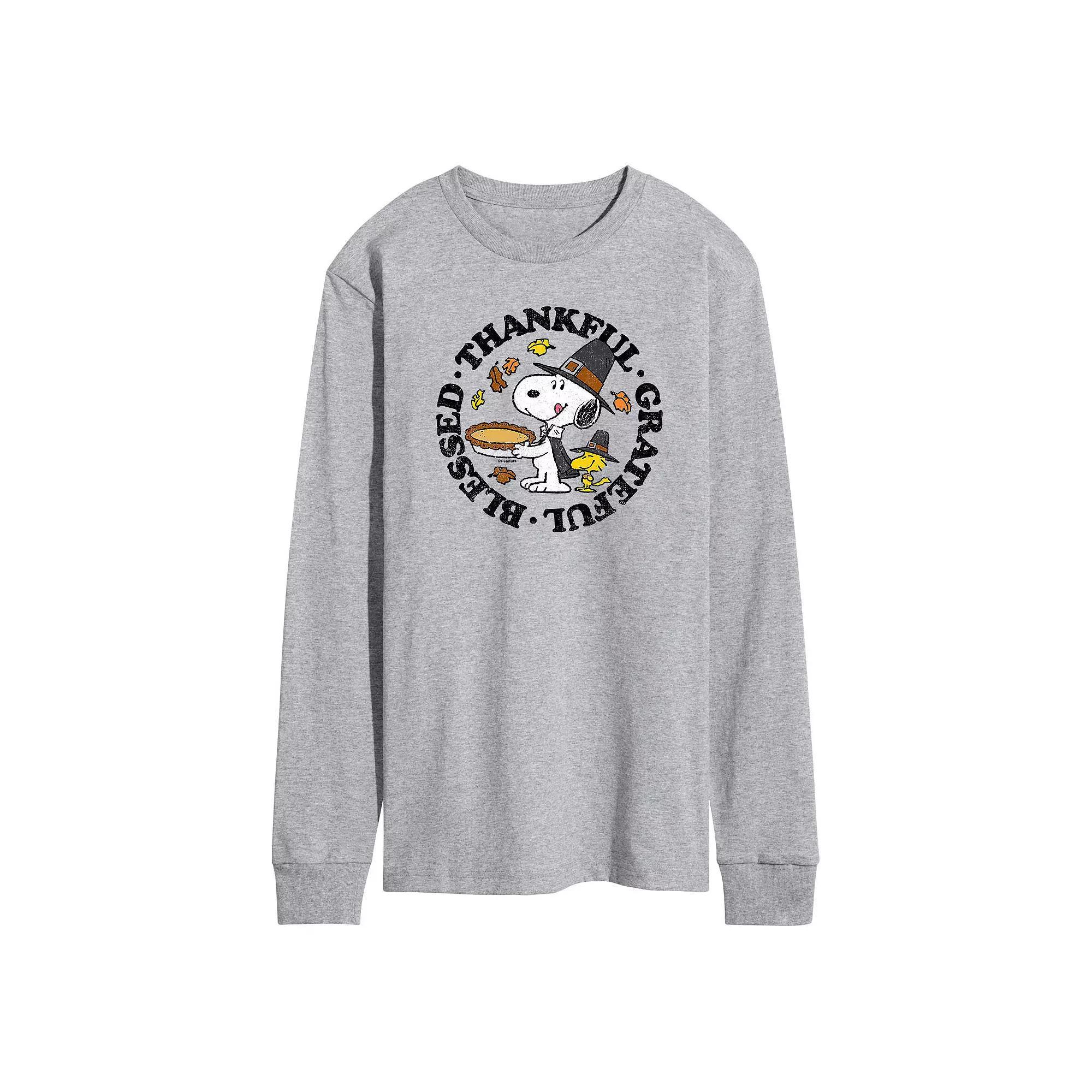 Men's Peanuts Thankful Grateful Blessed Tee, Size: Large, Gray Product Image