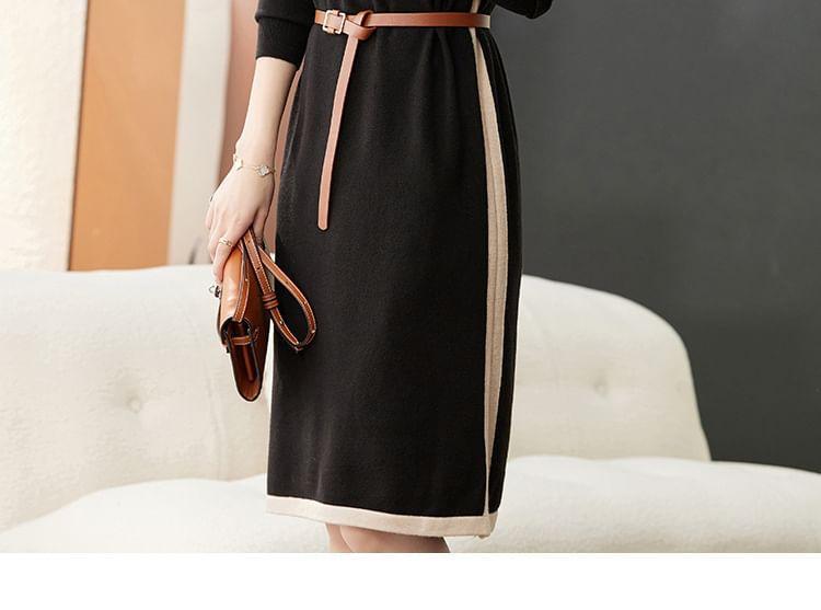 Long-Sleeve Crew Neck Striped Sweater Dress Product Image